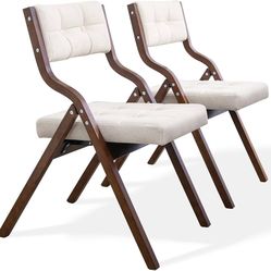Folding Chairs with Cushion, 2 Pack, Camel Portable and Assembled Seat for Guests Kitchen Office Wedding and Party, Camel