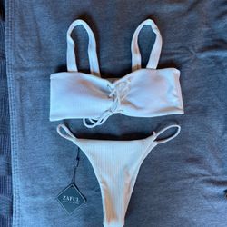 NEW with tags white ribbed bikini sz SMALL