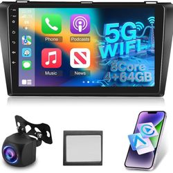 5G WiFi 8 Core Car Stereo for Mazda 3 2004-2009 with Carplay & Android Auto - 4+64G Android 15 Touchscreen Radio with DSP/Heat Dissipation/GPS Navigat