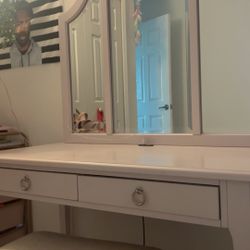 light purple wood material vanity with mirror and storage 