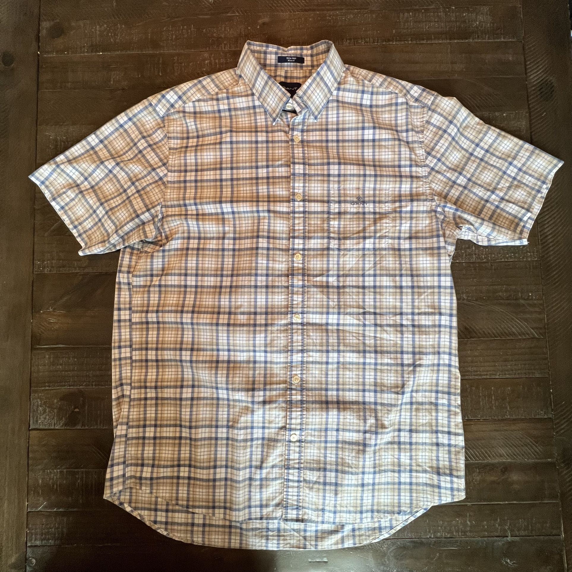 Gant Tech Prep Shirt Mens XL Plaid Pocket Button Down Collar Short Sleeve 43/44