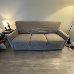 Beige Leather La-z-boy Pull Out Couch W/full Size Mattress 