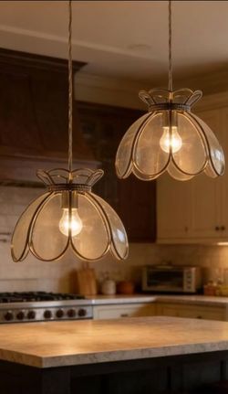 Floral Glass Pendant Lights – Set of 2