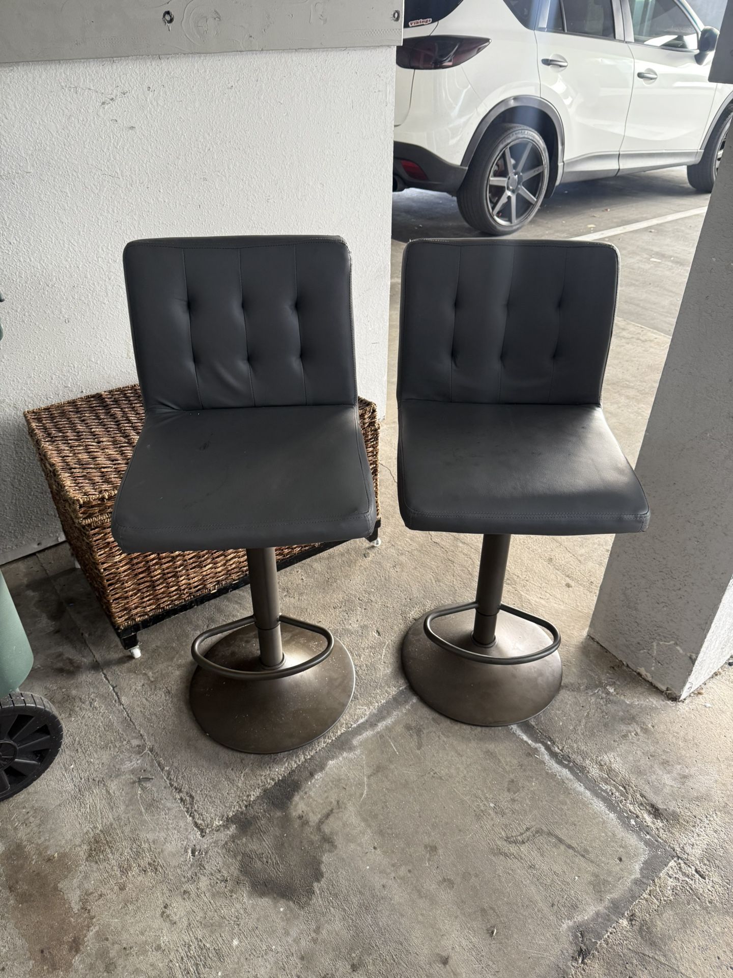 Two Grey Leather Bar Stools $40 Obo 