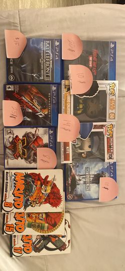 PS4 Video Games, Funko Pops, Naruto Manga books