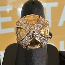 18k yellow gold cross fashion diamond spinner ring size 6