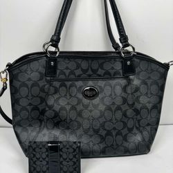 Coach Peyton Signature Black/Gray Tote Shoulder Bag
