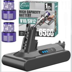 EGR Battery Replacement Compatible with Dyson V10 Animal/Absolute/Fluffy/Motorhead SV12 Cordless Stick Vacuum Cleaner with 2 Filters 