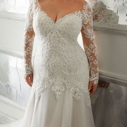 Mori Lee 3301 Adrian Long Sleeve Plus Size Wedding Dress