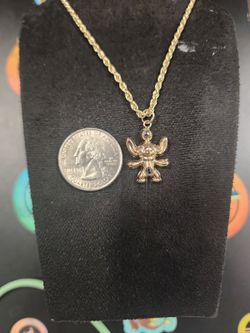 Gold 14k Stitch Pendant Rope Chain Necklace