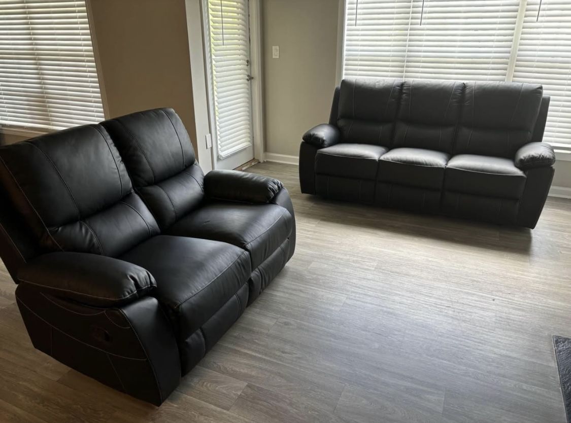 Black Faux Leather Recliner Couches