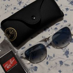 Ray-Ban RB3716 Clubmaster Metal Sunglasses 51mm White/Blue Mirror – w/ Case