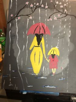 Mother and Daughter Strolling in the Rain