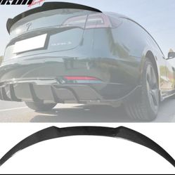 Fits 17-22 Tesla Model 3 IKON Style Rear Trunk Spoiler Wing - Carbon Fiber Print