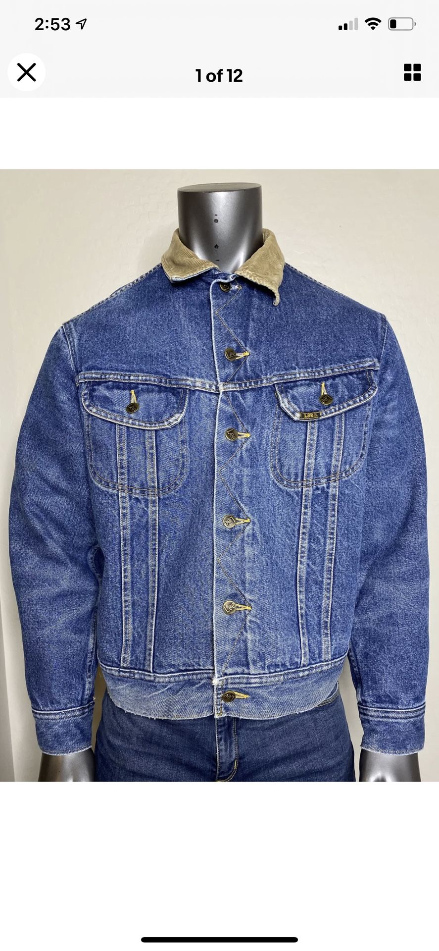 Lee’s Storm Rider Denim Blanket Limed Jacket Size 42 