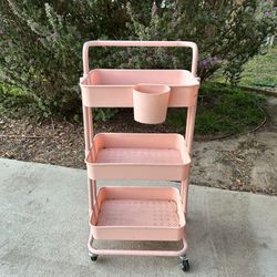 Pink 3-Tier Rolling Cart