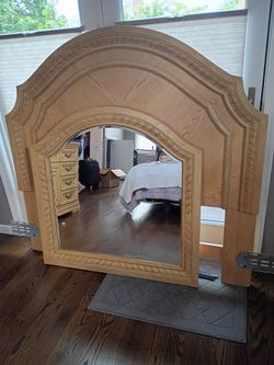 Queen size oak headboard and mirror