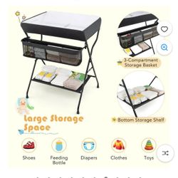 Costway Baby Infant Changing Table Folding Diaper Station Nursery with Storage Black