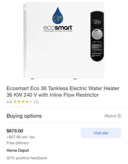 Eco 36 electric tankless water heater (new in box)