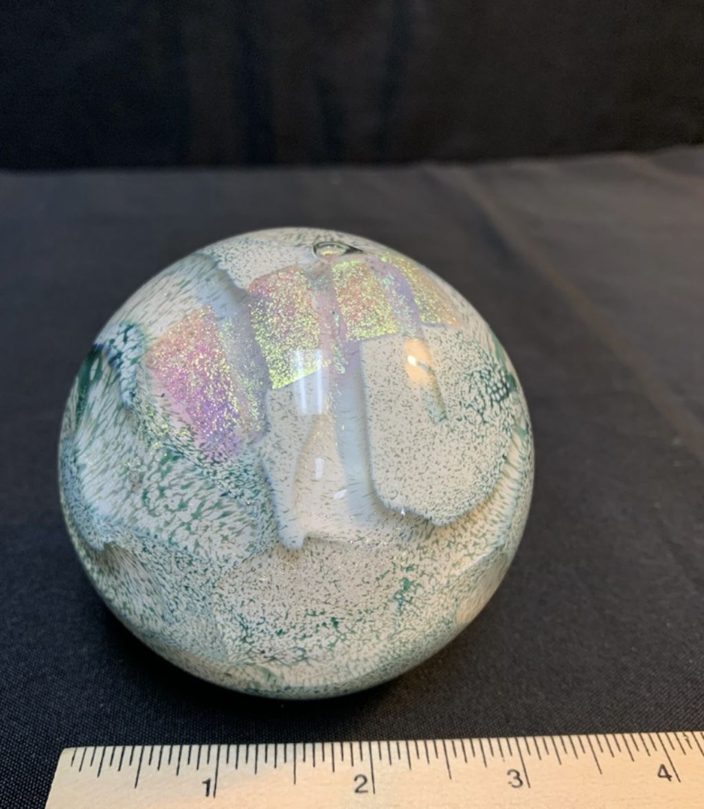 Harv Harris Signed Glass Paperweight 3.5 in