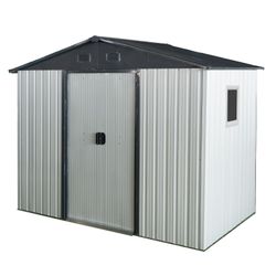 8ft x 4ft Outdoor Metal Storage Shed with Window and Metal Foundation for Backyard, Patio, Lawn --White and Black(Upgraded version:W540S00085)
