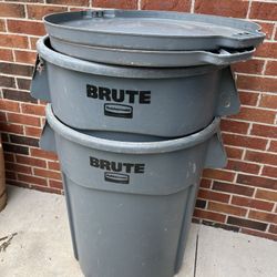 Two 44 gallon brute trash cans