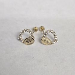 14kt Gold Virgin Mary Heart Earrings