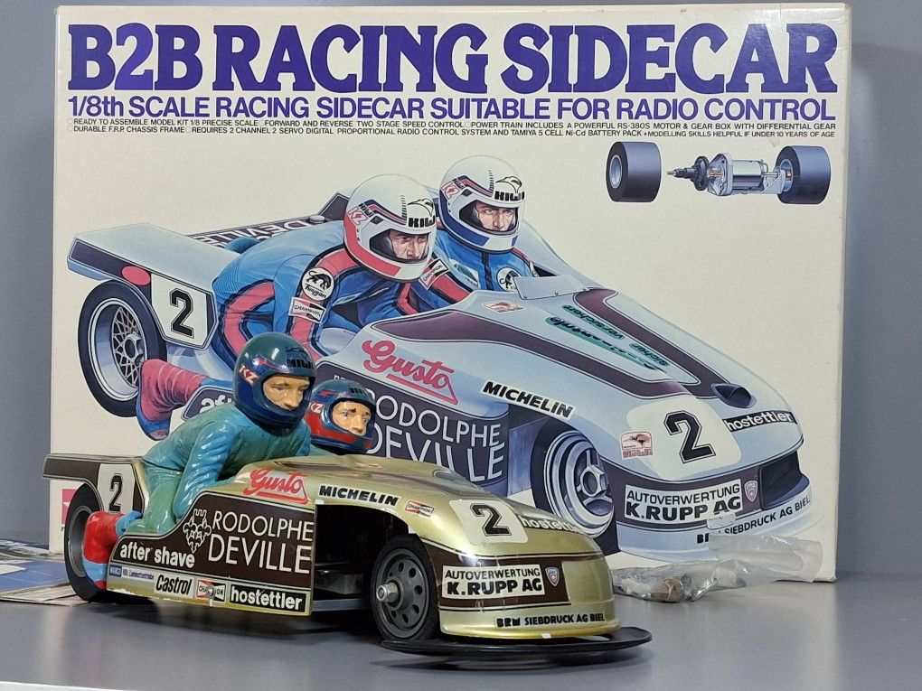 Vintage Built Tamiya R/C 1/8 B2B Racing Sidecar Display with Box & Manual