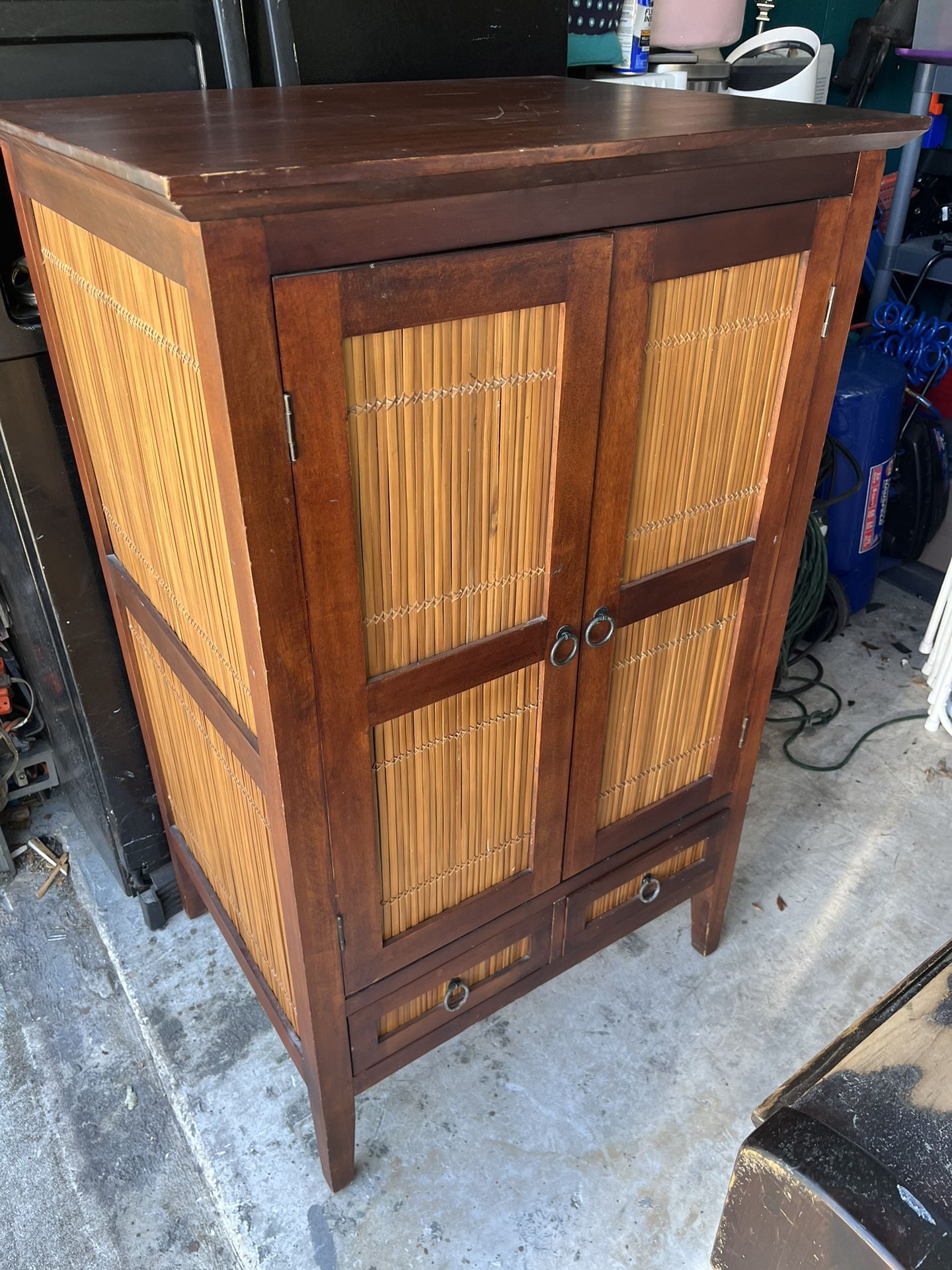 Vintage Bamboo Wood Armoire Cabinet 30x24x48