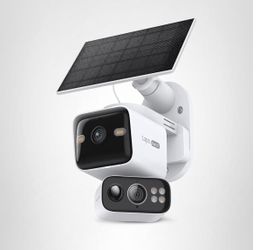 Tapo Cámara de seguridad de doble lente 2K panorámica/inclinación inalámbrica con panel solar, gran angular de 165° + telefoto de 0.236 in, detección 