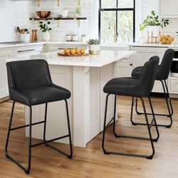 Comfortable Bar Chairs, Modern Counter Stools for Kitchen Counter Island. Black Set Of 3 