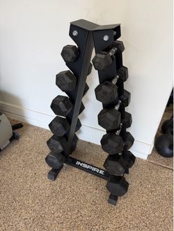 5lb-30lbs Rubber Hex Dumbbell Set with Vertical Rack