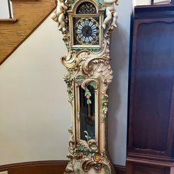 Antique Vintage Large Grandfather Clock - Cherub and Foliage Carvings - Extremely Detailed - Excellent Condition