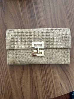 Woven Straw Clutch with Gold Clasp