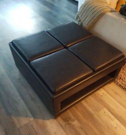 Dark Brown Leather Ottoman with Storage