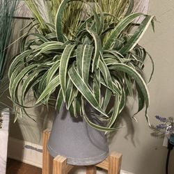 Beautiful Artificial Plants In HEAVY Concrete Vase And Plant Stand