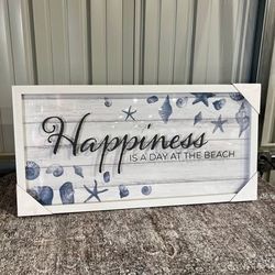 BRAND NEW “Happiness is a day at the beach” Wall Art Picture Coastal Decor