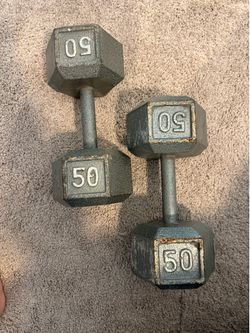 Pair of 50 lb Cast Iron Hex Dumbbells – 100 lbs Total – Home Gym