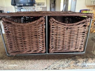 Pier one brown storage bin drawers with metal frame