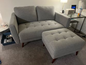 Living Spaces Gray Couch and Ottoman