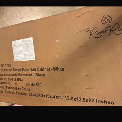 RiverRidge Home Ashland 13.94 in. W x 13.5 in. D x 60 in. H White Tall Narrow Bathroom Storage Linen Cabinet Organizer