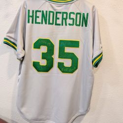 Rickey Henderson Autographed Oakland A's Athletics 1982 Road Gray Men's Baseball Jersey Size 44 / LG
