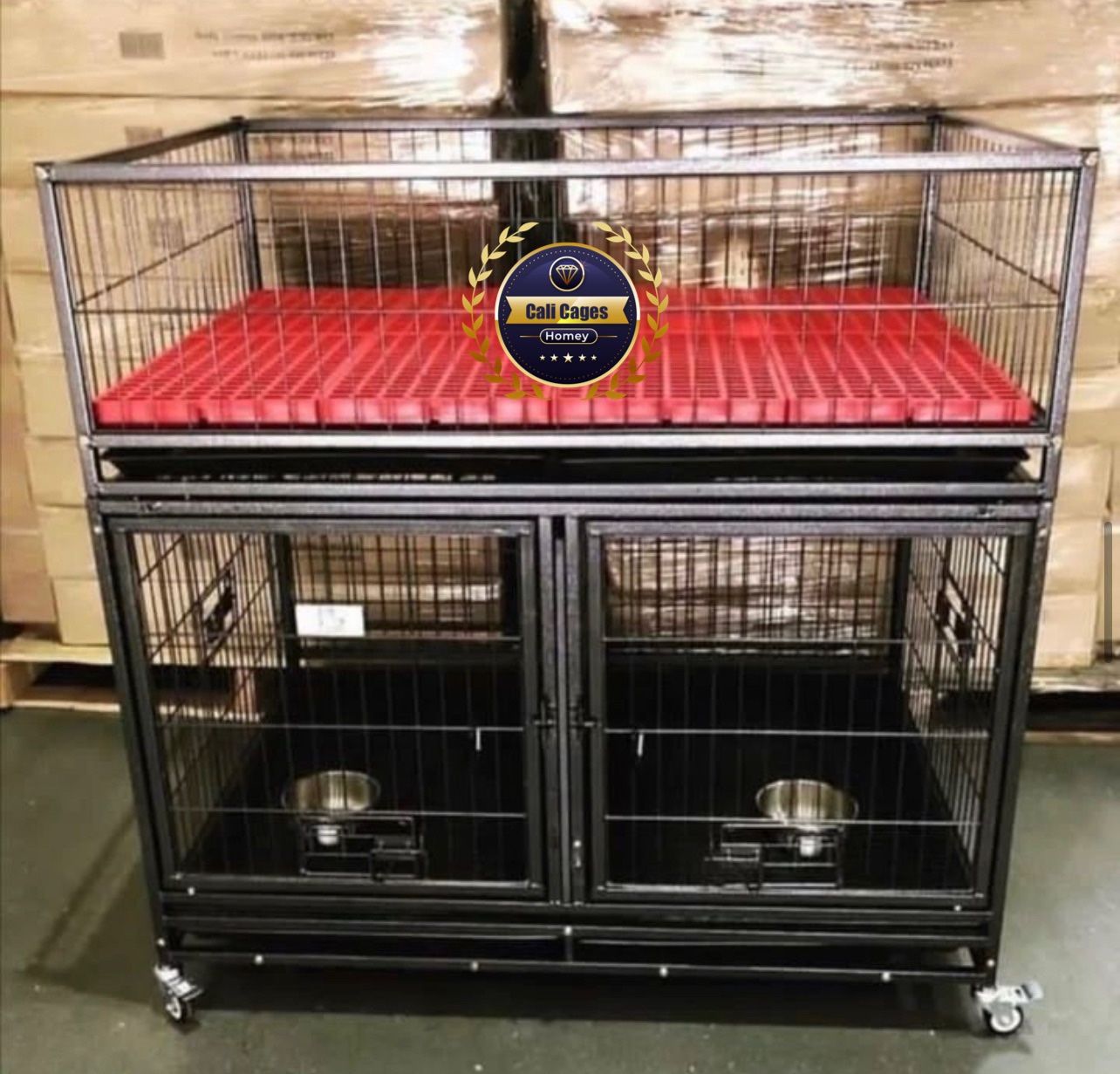 Dog Cage Kennel Size 43” With Divider Whelp Top And Feeding bowls New In Box 📦