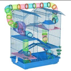 18.5" 5 Tier Hamster Cage~NEW~ wTubes and Tunnels, Small Animal Cage, Rat Gerbil Cage with Water Bottle, Food Dish, Exercise Wheel, Blue