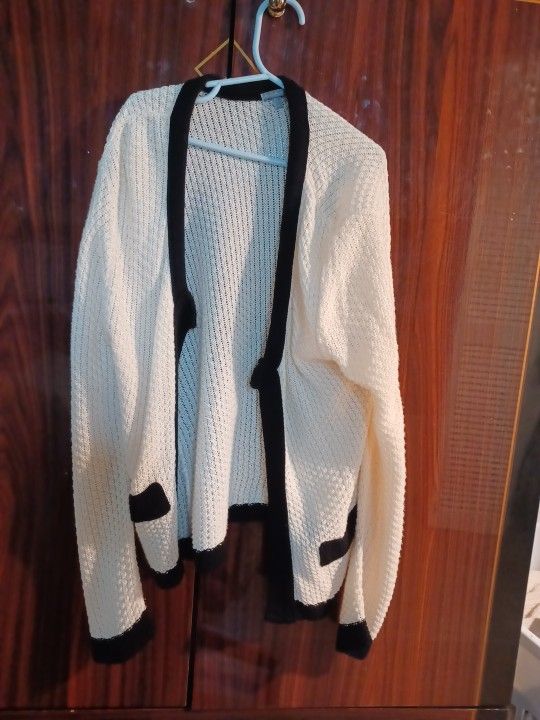  Women's Long Batwing Sleeve Color Block Open Front Chunky Knit Long Cardigan Sweater with Pockets