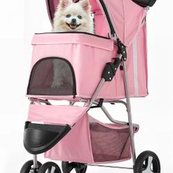 MoNiBloom 3-Wheels Foldable Pet Stroller with Waterproof Cover, Pet Strolling Cart for Small/Medium Dogs and Cats with Storage Basket and Cup Holder, 