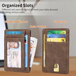Slim Minimalist Wallet for Men, Front Pocket Wallets, RFID Blocking Wallet for Men and Women (Canvas-Brown)