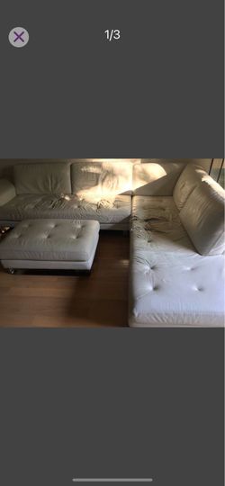 Eleganza White Italian Leather Sectional w Ottoman
