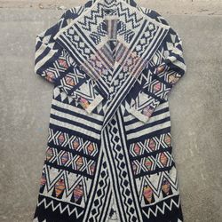 Baciano Tribal Print Cardigan Sweater Open Front Boho Aztec Size M