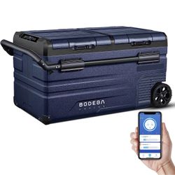 BODEGACOOLER 75L Dual-Zone Car Fridge | 80 Quart Portable 12V Refrigerator & Freezer New in box